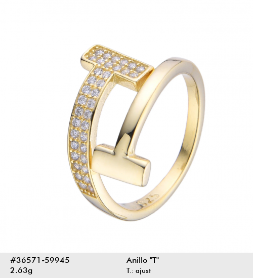 Anillo T dorado con circones