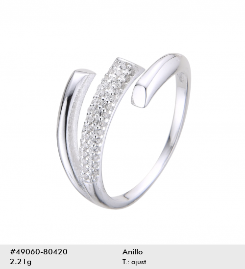 Anillo abierto doble línea pavé